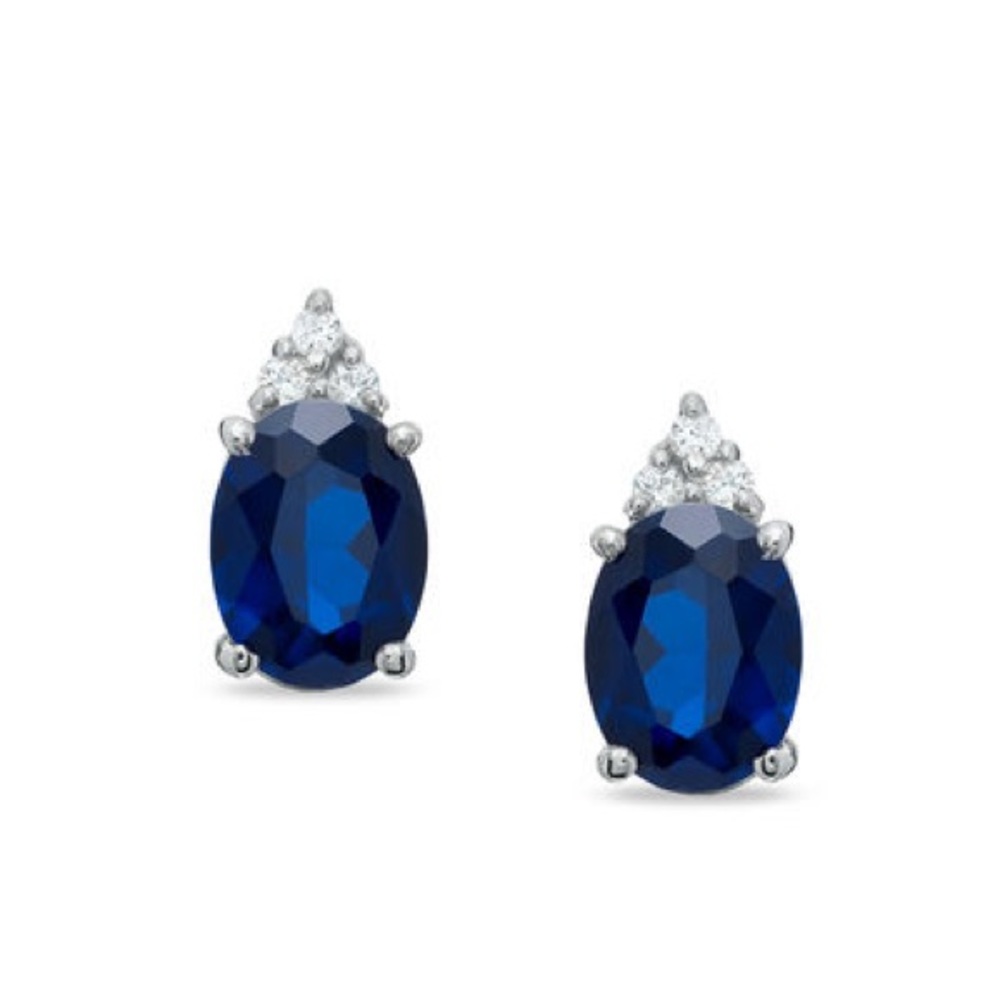 ZALES Oval Lab-Created Sapphire and Diamond Stud